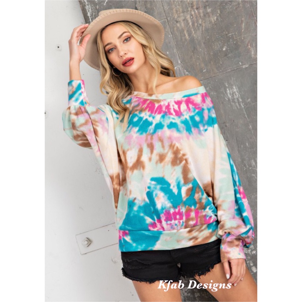 ❤️LAST! SOFT KNIT BLUEBIRD TIE DYE DOLMAN TOP! - Picture 2 of 6